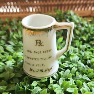 Vintage Novelty RX Porcelain Prescription Shot Glass Gold Tone Accent